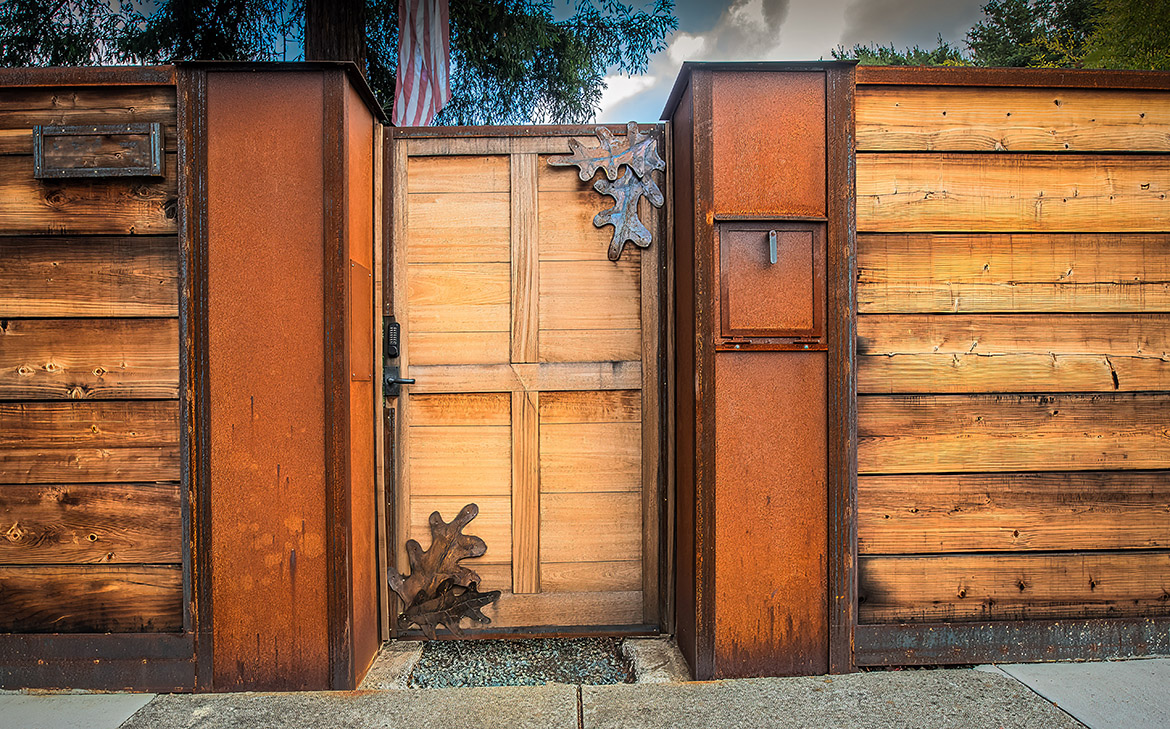 Metal Oak Leaves on Gate